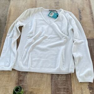 Lanctot Women’s White V-Neck golf Sweater - Lightweight Knit. Size small